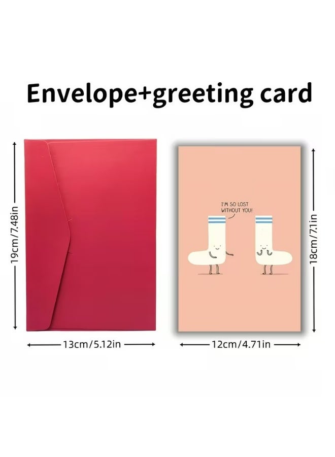 Kandid Cute Valentine's Card 1pc "I'm Lost Without You" (Socks) - Image 3